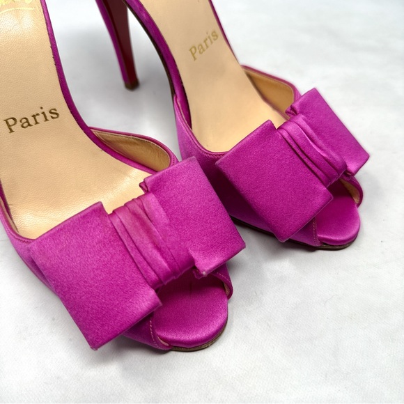 Christian Louboutin Vintage Joli-Noeud Silk Bow Slip On Mule Sandal Heel Pink 37 - Picture 7 of 16